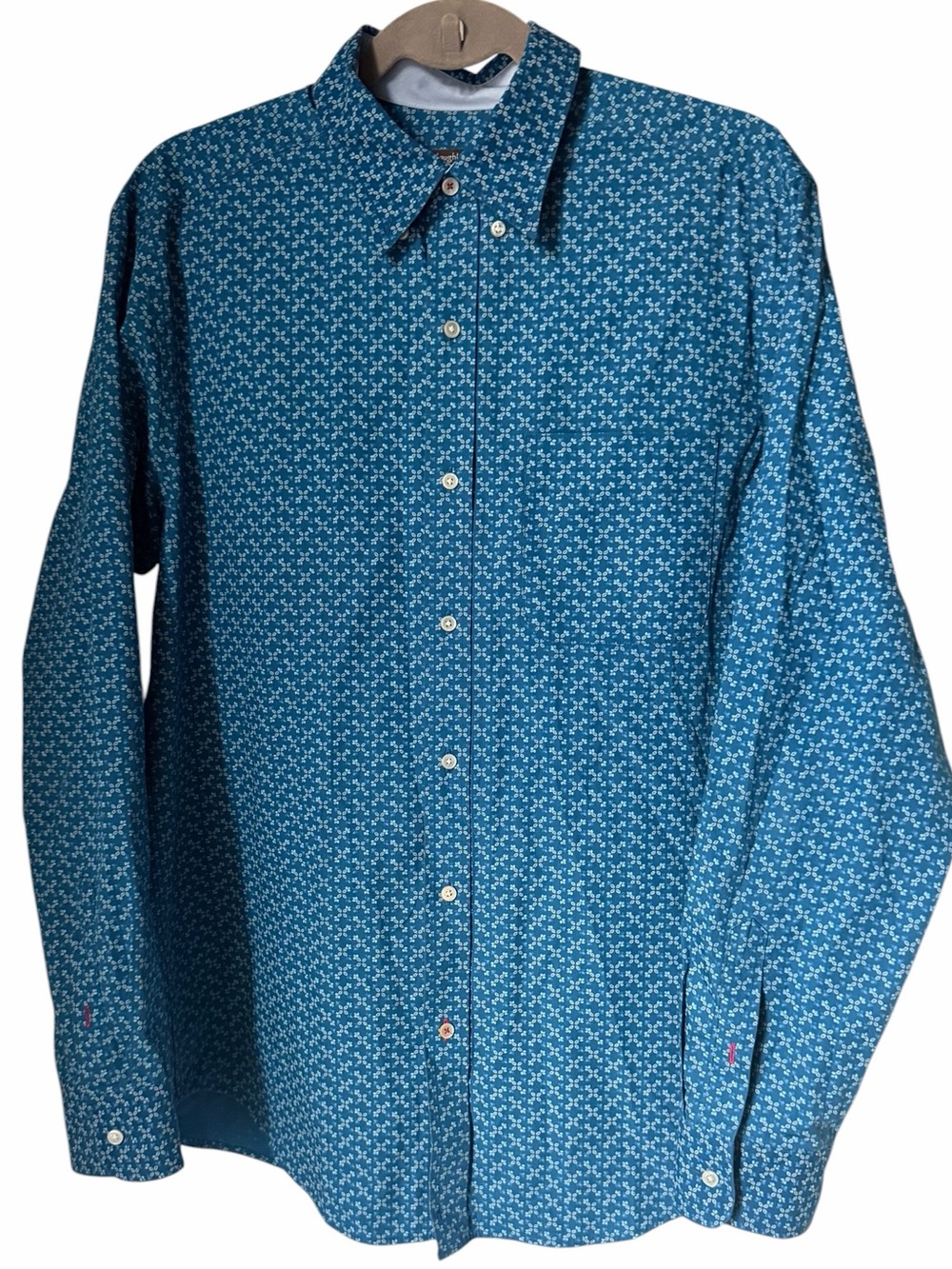 J. McLaughlin Blue Micro Print Button Up Dress Shirt 100% Cotton lightweight